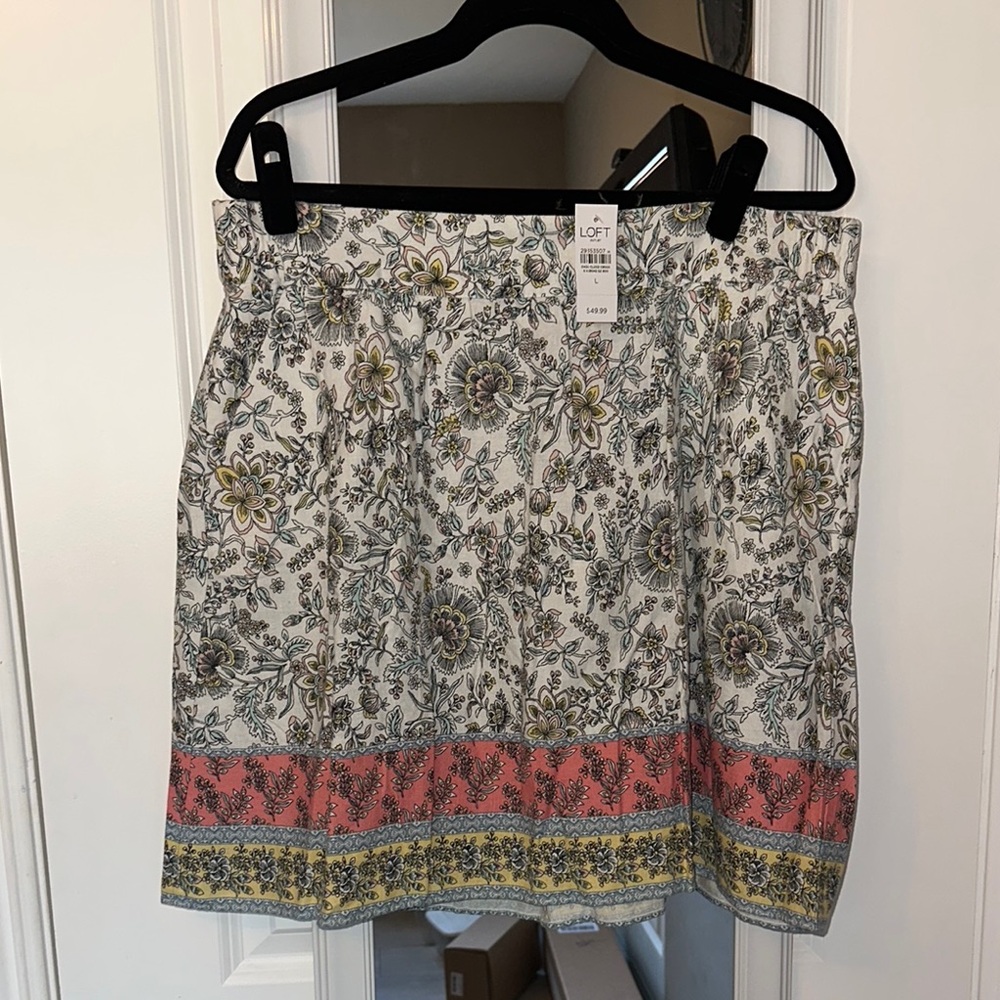 NWT LOFT Floral A-Line Skirt with Pink and Yellow Accents
